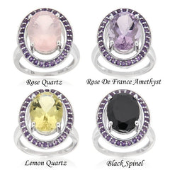 Rose Quartz, Lavender Stone & Gemstone Oval Cut Halo Rings | High Polish Designs | Gift Combo Bundles by Pearlz Gallery - Fine Rings - British D'sire