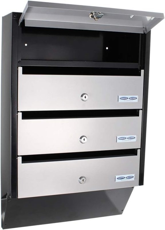 Rottner Depot 4 Letterbox System Silver Black Steel Plate Name Tag Holder Cylinder Lock 2 Keys Each for 4 Units Mounting Materials - Wall - Mount Mailboxes - British D'sire