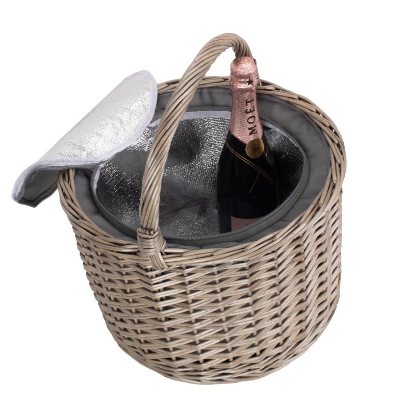 Round Grey Chiller Wicker Picnic Basket - Cool Baskets - British D'sire