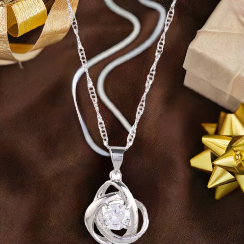 Round Knot Pendant Necklace with Cubic Zirconia - Jewelry - British D'sire