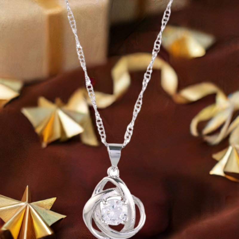 Round Knot Pendant Necklace with Cubic Zirconia - Jewelry - British D'sire