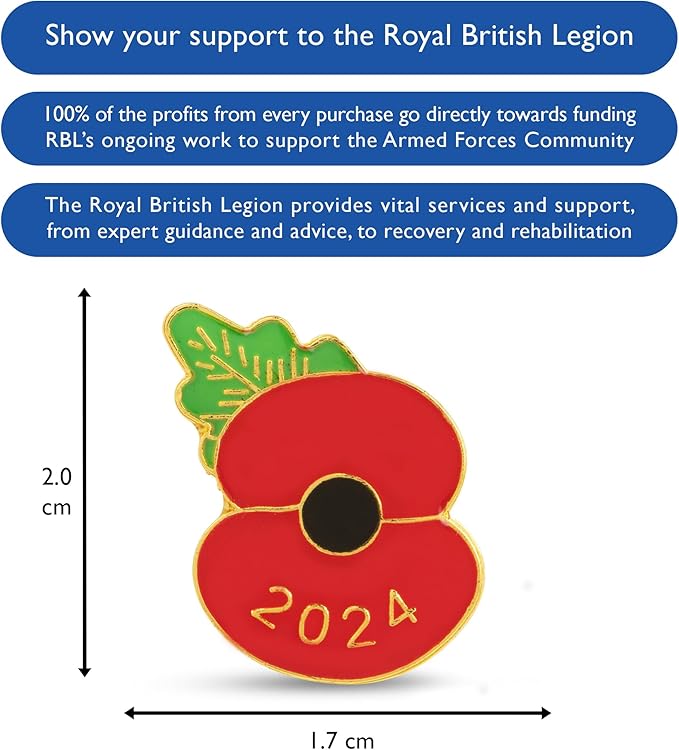 Royal British Legion 2024 Poppy Lapel Pin - Buttons & Pins - British D'sire