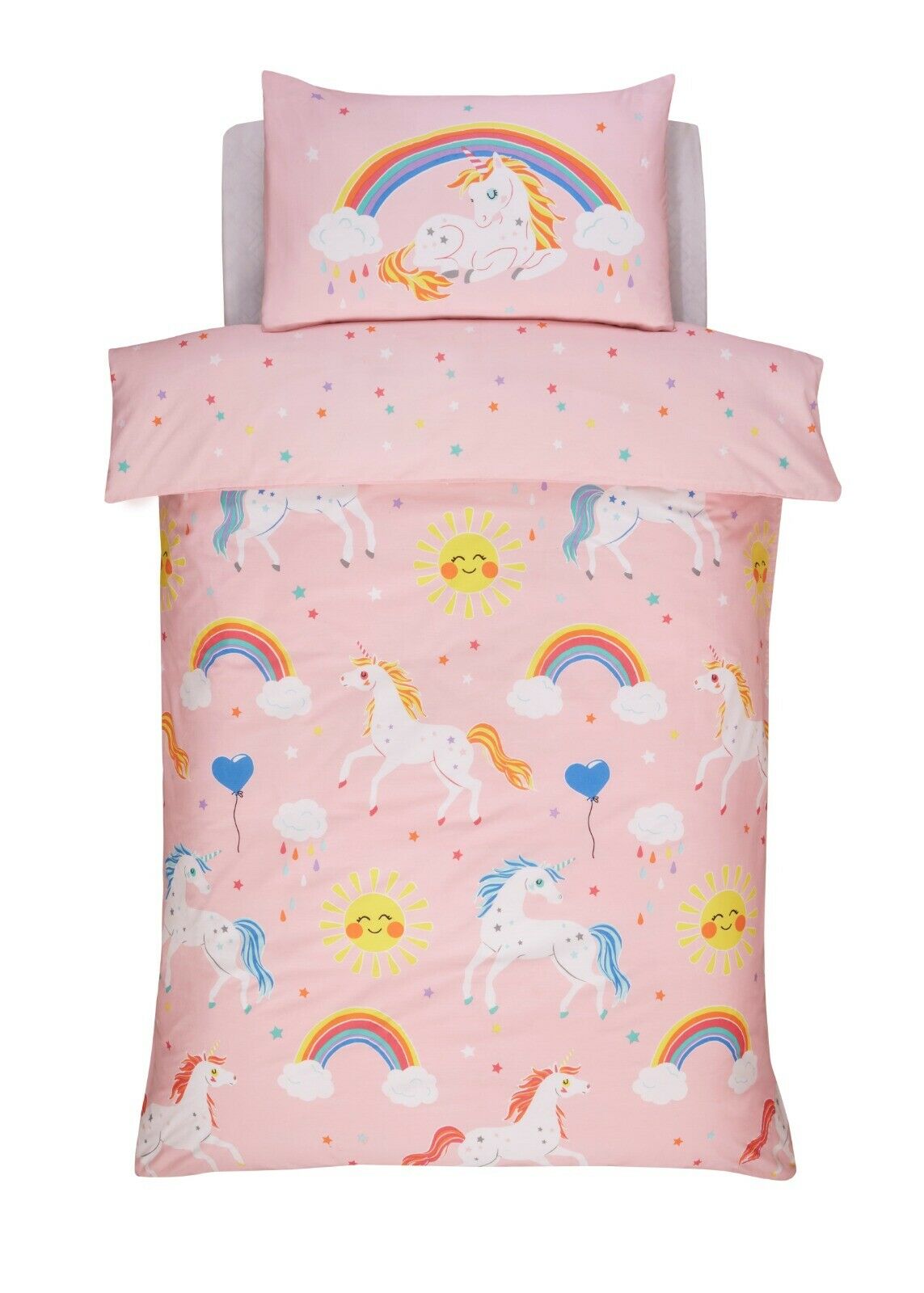 Unicorn Rainbow Sun Glow in the Night Kids Children Bedding Single Double Toddler Duvet Quilt Cover Set Boys Girls