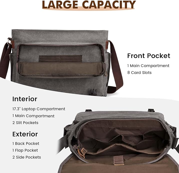 S - ZONE 17.3 Inches Laptop Messenger Bag Extra Large Men Canvas Briefcase Crossbody Satchel Shoulder Bag with Luggage Sleeve - Shoulder Bag - British D'sire