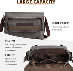 S - ZONE 17.3 Inches Laptop Messenger Bag Extra Large Men Canvas Briefcase Crossbody Satchel Shoulder Bag with Luggage Sleeve - Shoulder Bag - British D'sire