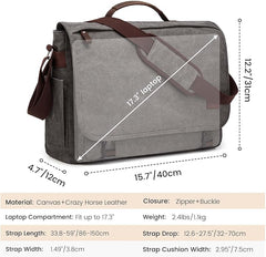 S - ZONE 17.3 Inches Laptop Messenger Bag Extra Large Men Canvas Briefcase Crossbody Satchel Shoulder Bag with Luggage Sleeve - Shoulder Bag - British D'sire