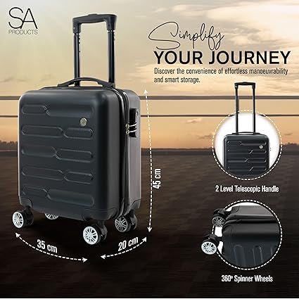 SA Products Cabin Suitcase, Easy Jet 45x36x20 Cabin Bag | Lightweight, Telescopic Handle, Hard Shell Small Carry on Suitcase with Wheels | Travel Luggage 45 CM - Luggage Accessories - British D'sire