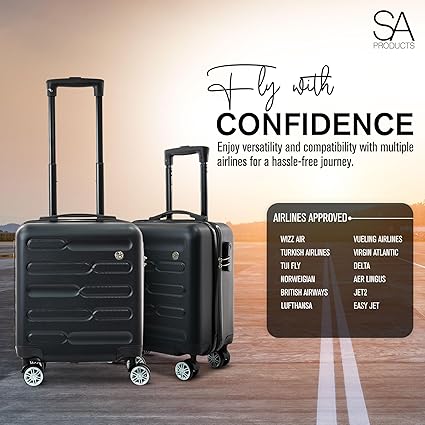 SA Products Cabin Suitcase, Easy Jet 45x36x20 Cabin Bag | Lightweight, Telescopic Handle, Hard Shell Small Carry on Suitcase with Wheels | Travel Luggage 45 CM - Luggage Accessories - British D'sire