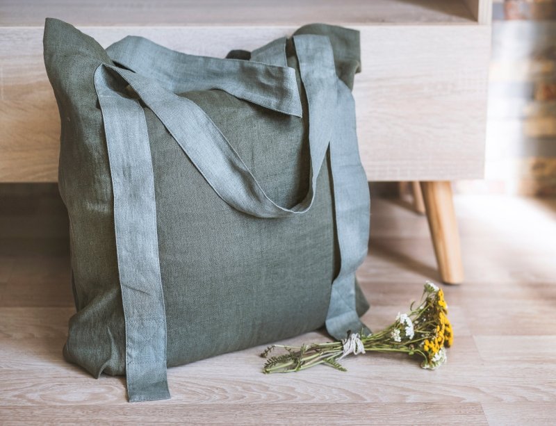 Safari Green and Greyish Mint linen canvas bag with two tones - Two Tone Bags - British D'sire