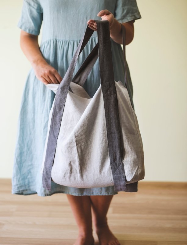 Safari Green and Greyish Mint linen canvas bag with two tones - Two Tone Bags - British D'sire