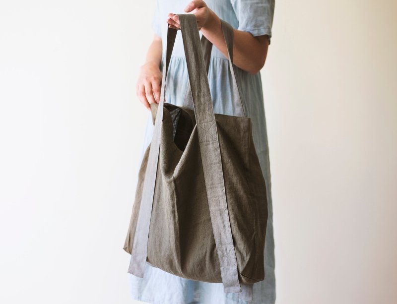 Safari Green and Greyish Mint linen canvas bag with two tones - Two Tone Bags - British D'sire