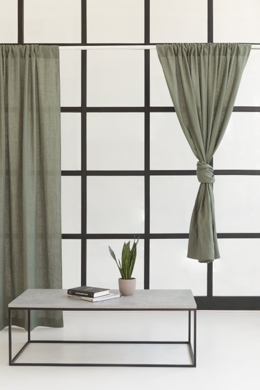 Safari Green linen curtain with rod pocket - Rod pocket - British D'sire