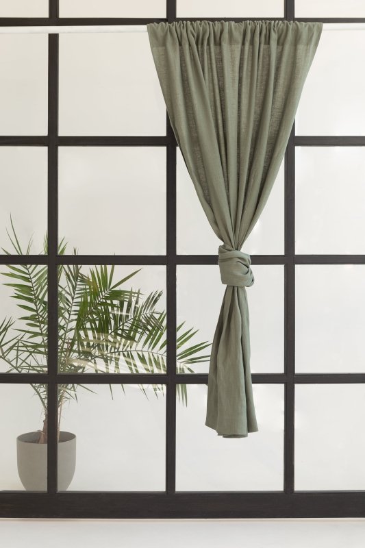 Safari Green linen curtain with rod pocket - Rod pocket - British D'sire