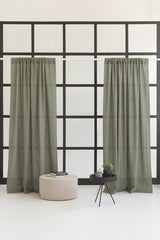 Safari Green linen curtain with rod pocket - Rod pocket - British D'sire