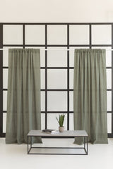 Safari Green linen curtain with rod pocket - Rod pocket - British D'sire