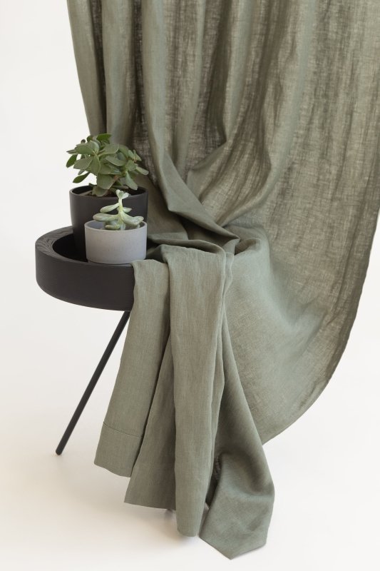 Safari Green linen curtain with rod pocket - Rod pocket - British D'sire