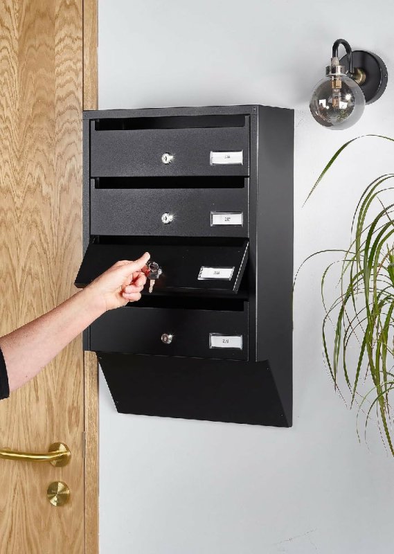 Safes UK Multi-Occupancy Mailbox - Apartment Letter Box with Name Plate and Lockable Storage Compartment - Secure Wall-Mounted Postbox for Flats, Schools, and More - Black (Apartment Post Box 4) - Apartment Mailbox - British D'sire