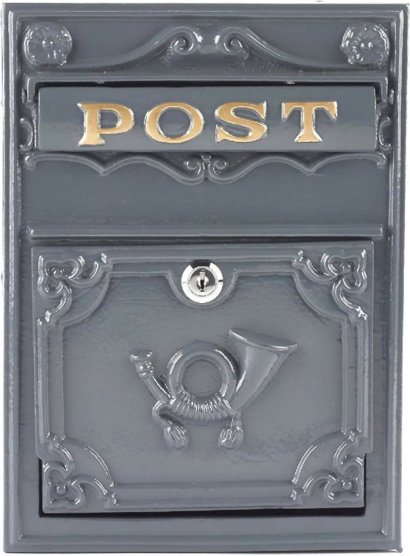 Safes UK Old England Compact Stylish Mail Post Box Wall Mounted Lockable Waterproof Weather Rust Resistant Steel Construction Outdoor Secure Letter Storage Lockable Box (Grey) - Post Box - British D'sire