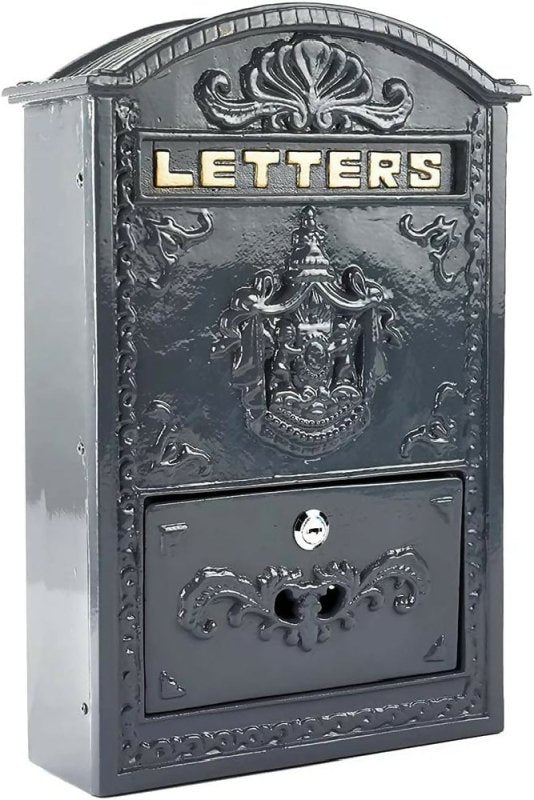 Safes UK Old Regency Elegant Large Metal Post Box Wall mounted with Lockable Water and Weather and Rust Resistant Solid Steel Construction Durable with Key Lock Parcel Delivery Mailbox (Grey) - Mailbox - British D'sire