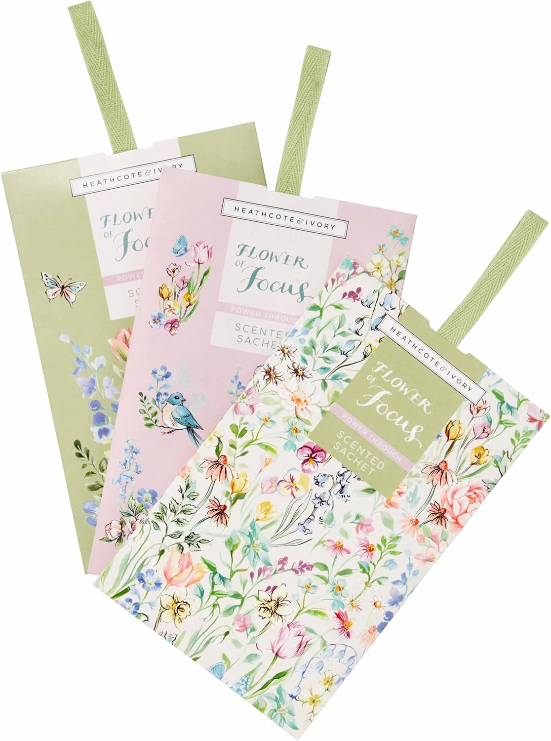 Heathcote & Ivory Flower of Focus 3 Scented Sachets | Freshen Spaces Around The Home | Enriched With Essential Oils | Cruelty Free & Vegan Friendly