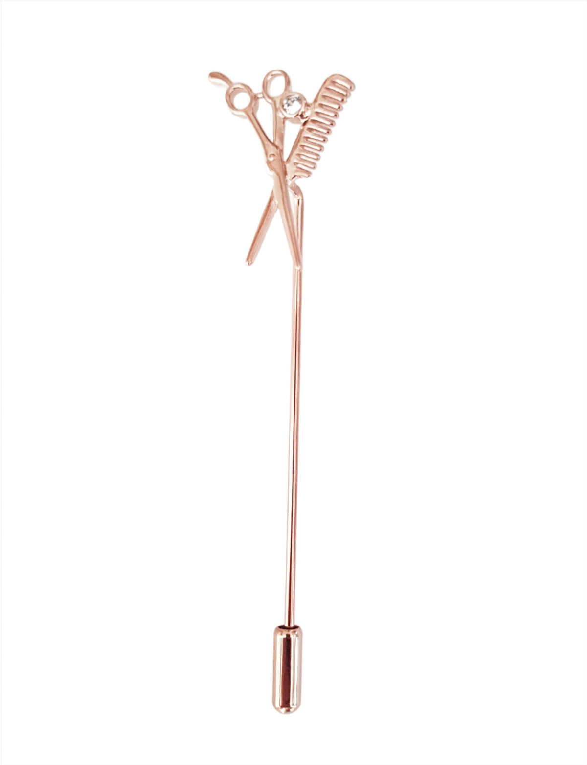 Scissor and Comb Lapel Pin, Rose Gold