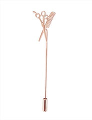 Scissor and Comb Lapel Pin, Rose Gold