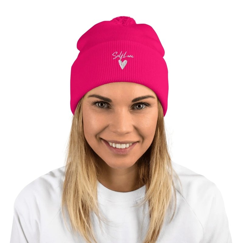 Self Love - Pom - Pom Beanie - Winter Beanie with Embroidery - beanie - British D'sire