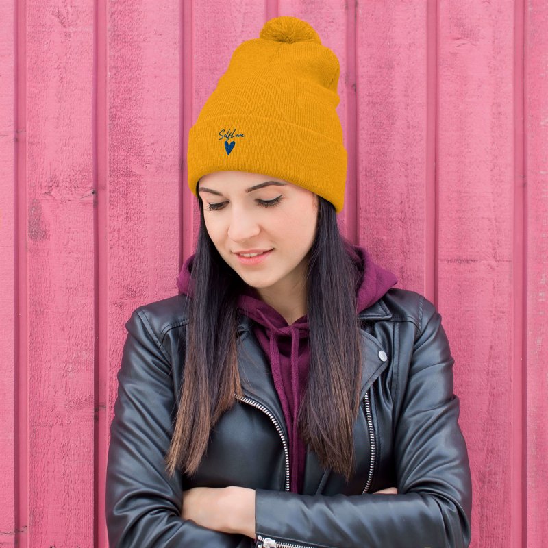 Self Love - Pom - Pom Beanie - Winter Beanie with Embroidery - beanie - British D'sire