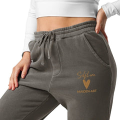 Self Love Unisex pigment - dyed sweatpants with Old Gold Embroidery - unisex sweatpants - Unisex fleece sweatpants - British D'sire