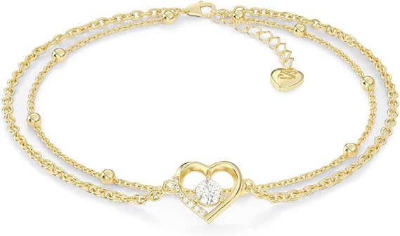 SERASAR |Heart Sign Anklet for Ladies | 925 Sterling Silver with 18ct Genuine Gold Plating | Adjustable Length | Jewellery Box Included - Body Jewellery - British D'sire