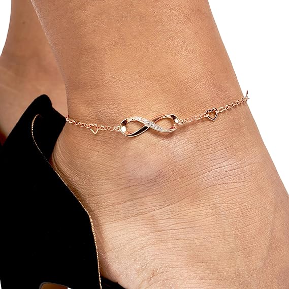 SERASAR | Infinity Sign Anklet for Ladies | 925 Sterling Silver with 18ct Genuine Gold Plating | Adjustable Length | Jewellery Box Included - Body Jewellery - British D'sire