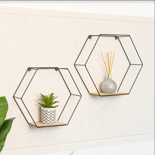 Set of 2 Hexagonal Wall Shelves - CHELF - Shelves - British D'sire