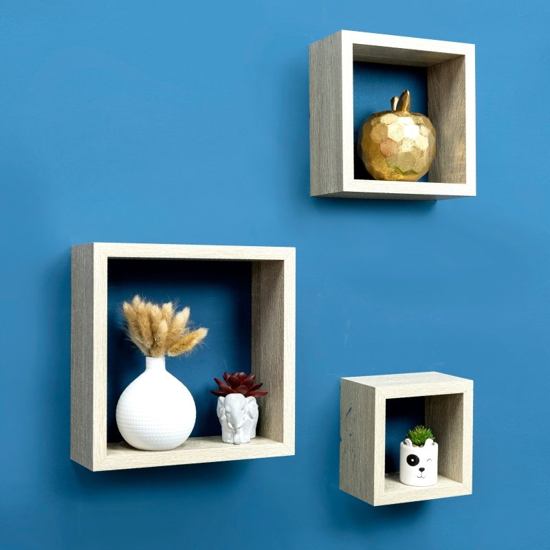 Set of 3 Cube Oak Floating Wall Shelf - CHELF - Shelves - British D'sire