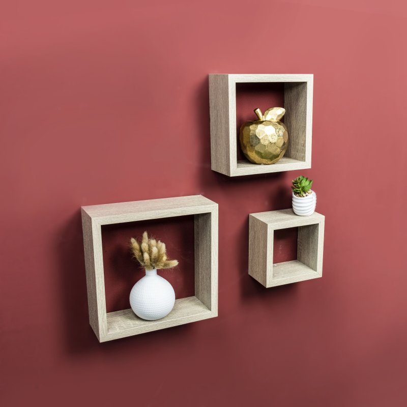 Set of 3 Cube Oak Floating Wall Shelf - CHELF - Shelves - British D'sire