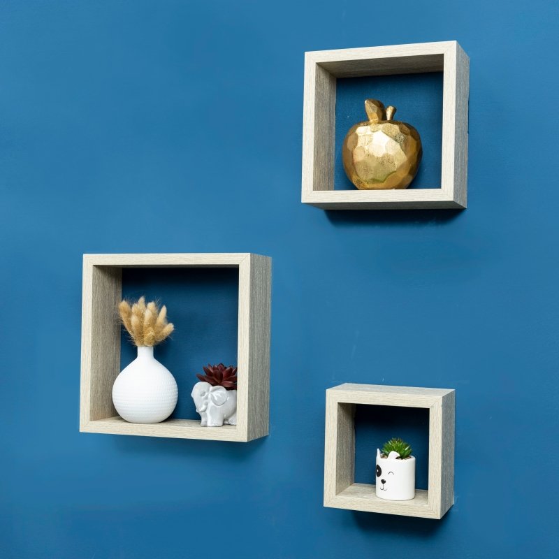 Set of 3 Cube Oak Floating Wall Shelf - CHELF - Shelves - British D'sire