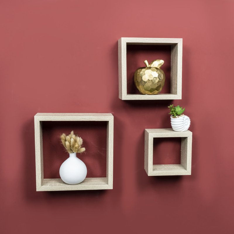 Set of 3 Cube Oak Floating Wall Shelf - CHELF - Shelves - British D'sire