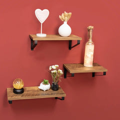 Set of 3 Dark OAK Floating Wall Shelves - PARGI - Shelves - British D'sire