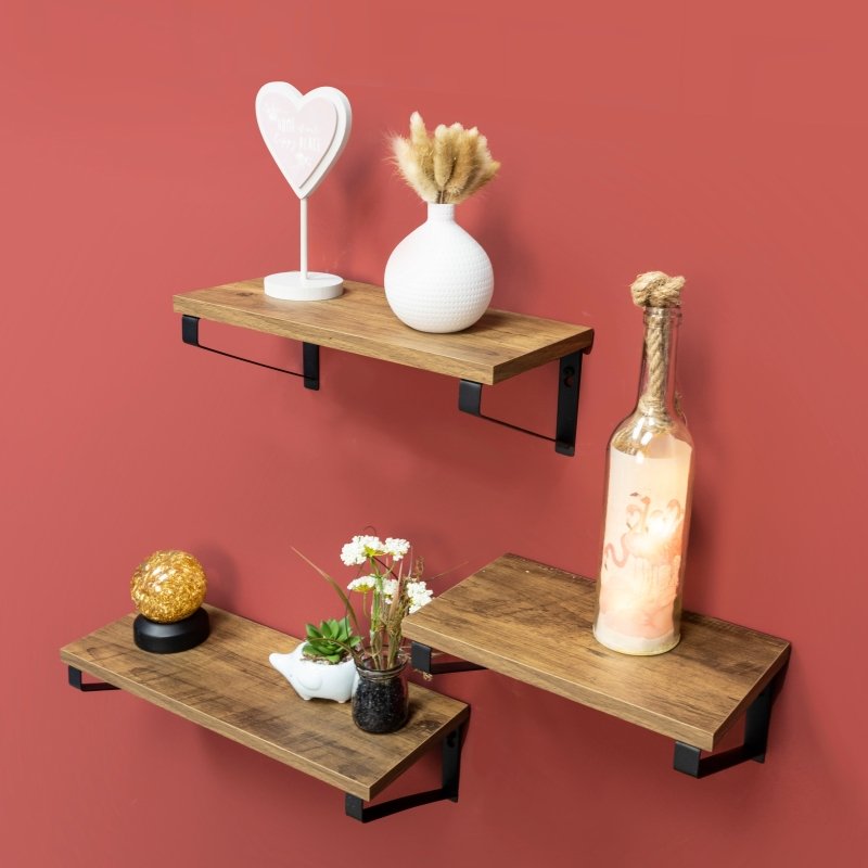 Set of 3 Dark OAK Floating Wall Shelves - PARGI - Shelves - British D'sire