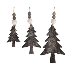 Set of 3 Hanging Glitter Christmas Tree Wicker Decorations - Christmas Decor - British D'sire