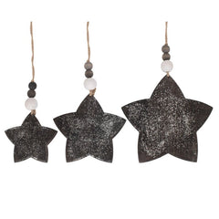 Set of 3 Hanging Glitter Star Wicker Decorations - Christmas Decor - British D'sire