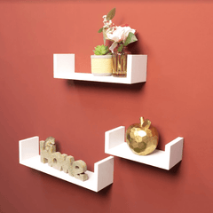 Set of 3 - U WHITE Floating Wall Shelf - CHELF - Shelves - British D'sire