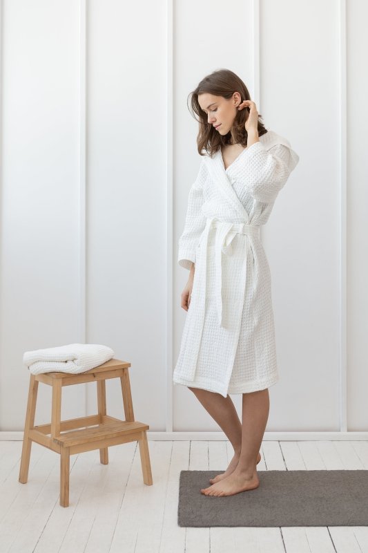 Set of linen waffle towels and robes with hoodie - Set of Robes - British D'sire