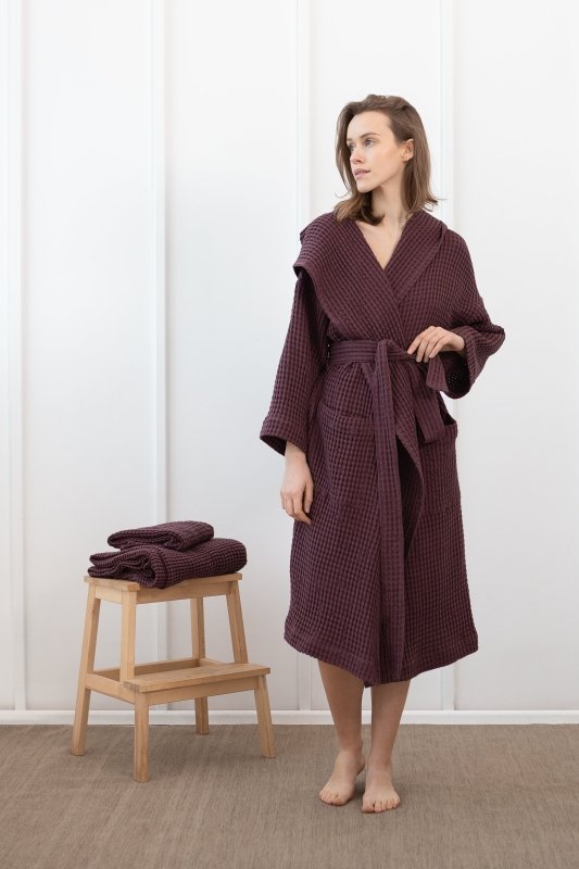 Set of linen waffle towels and robes with hoodie - Set of Robes - British D'sire