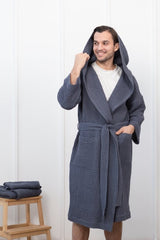 Set of linen waffle towels and robes with hoodie - Set of Robes - British D'sire