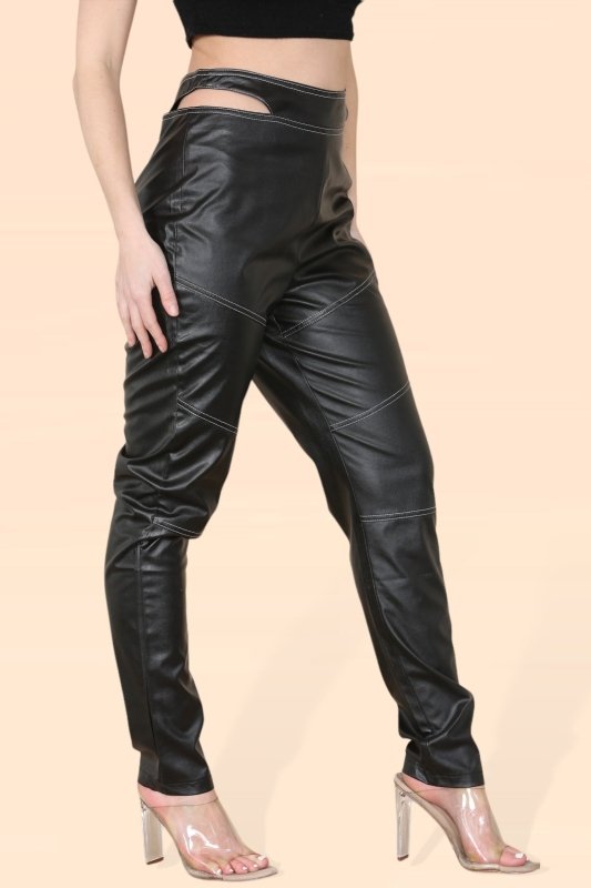 Shape PU cutout waist Biker straightleg trousers - Trouser - British D'sire