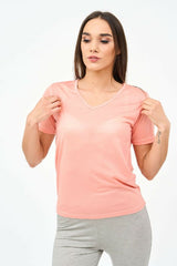 Short-Sleeved V Neck Women's T Shirt in Pink! - Shirts & Tops - British D'sire