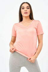 Short-Sleeved V Neck Women's T Shirt in Pink! - Shirts & Tops - British D'sire