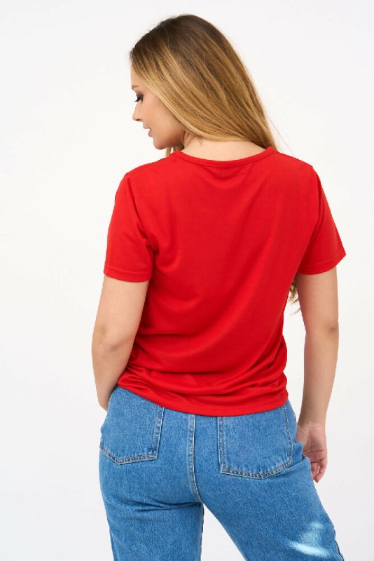 Short-Sleeved V Neck Women's T Shirt in Red! - Shirts & Tops - British D'sire