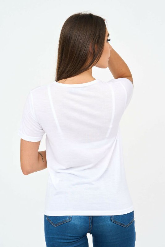 Short-Sleeved V Neck Women's T Shirt in White! - Shirts & Tops - British D'sire