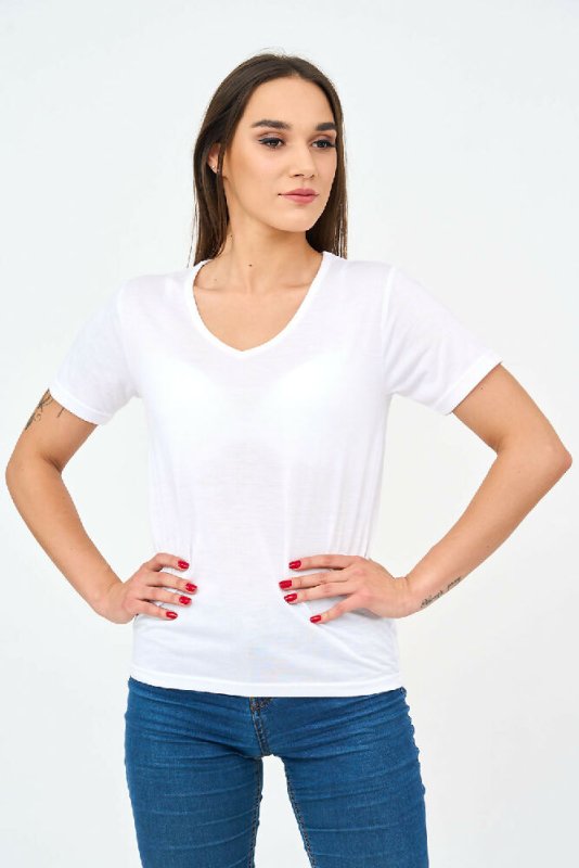 Short-Sleeved V Neck Women's T Shirt in White! - Shirts & Tops - British D'sire